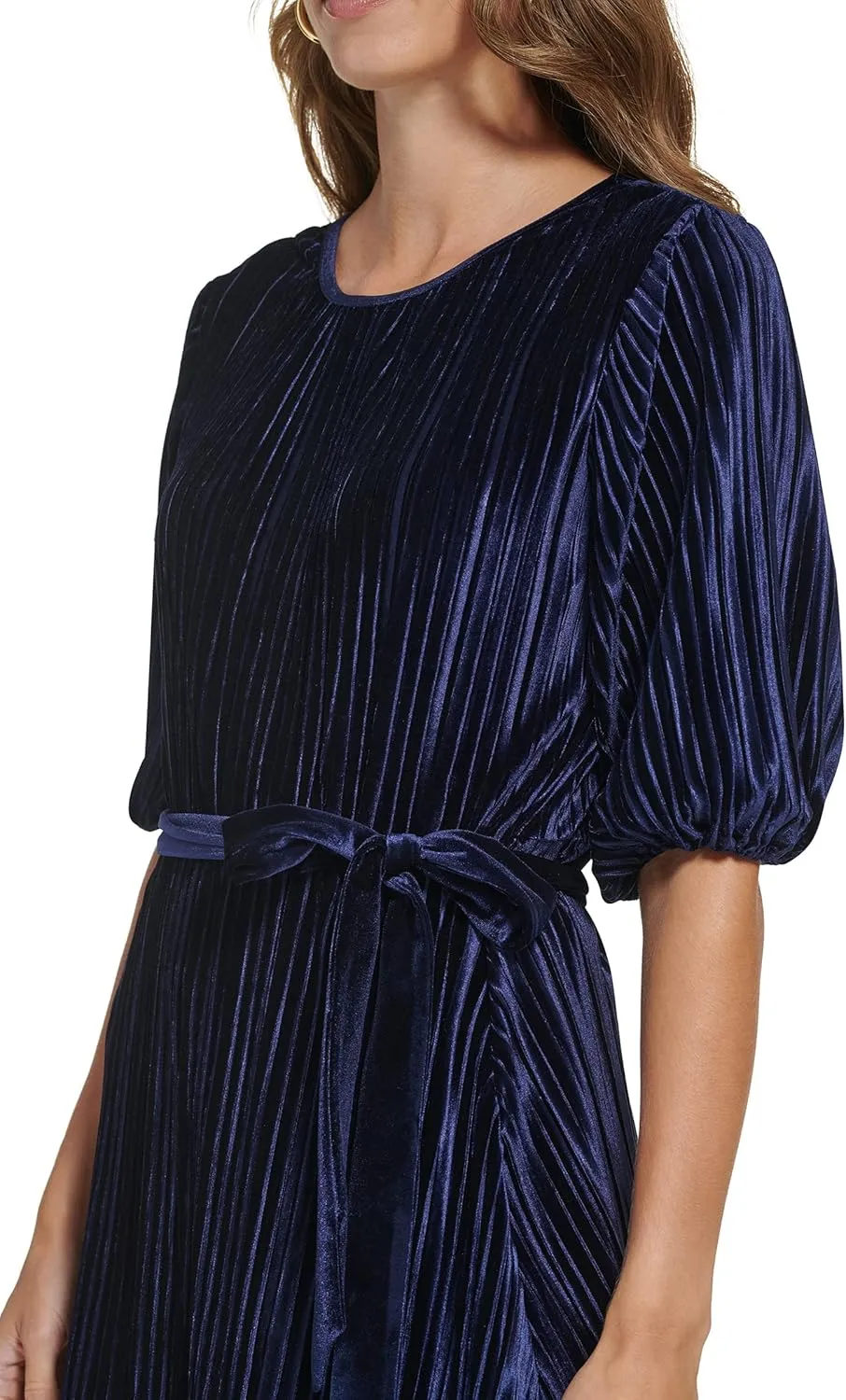 DKNY womens Bubble Sleeve Pleated Velvet Dress