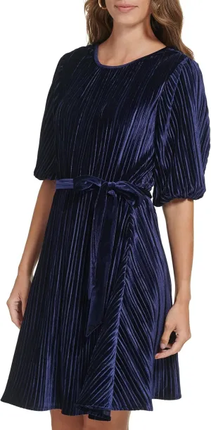 DKNY womens Bubble Sleeve Pleated Velvet Dress