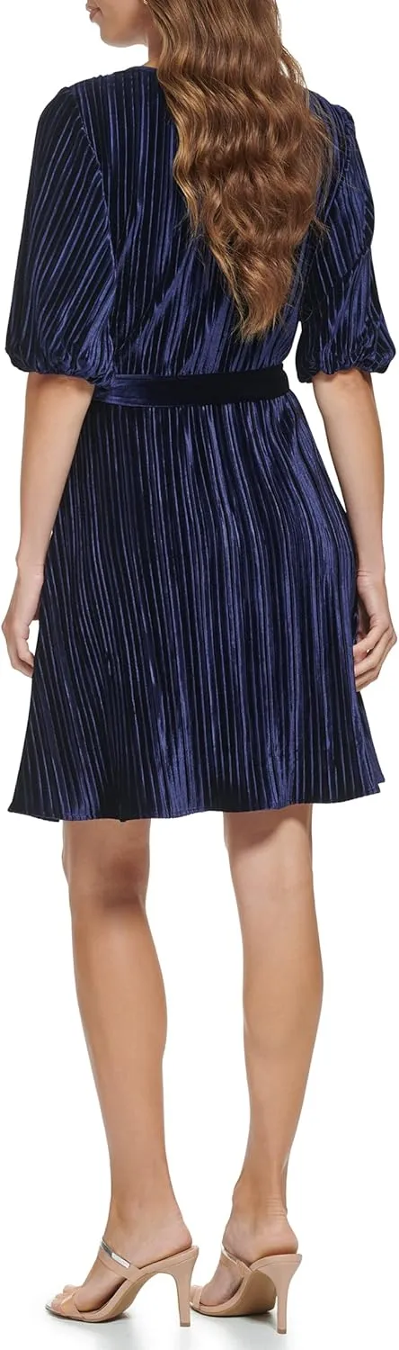 DKNY womens Bubble Sleeve Pleated Velvet Dress