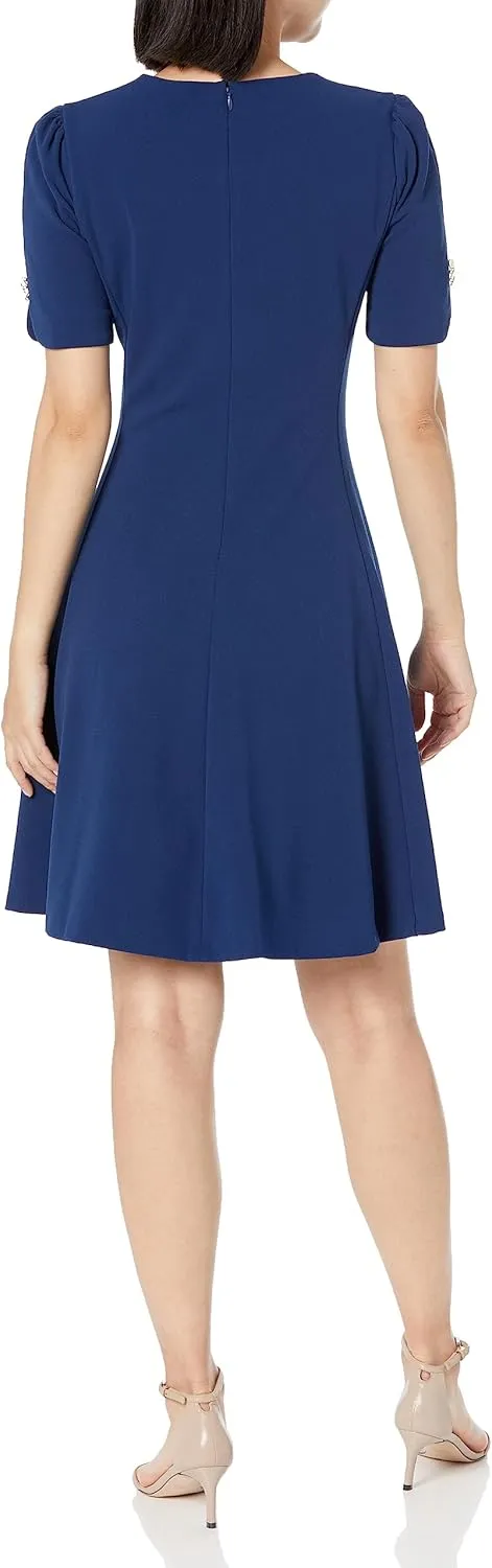 DKNY womens Button Short Sleeve Fit and Flare Dress