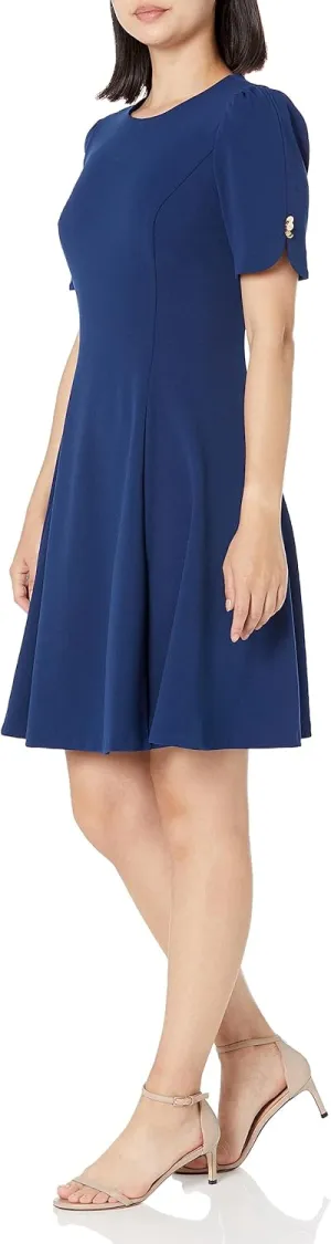 DKNY womens Button Short Sleeve Fit and Flare Dress