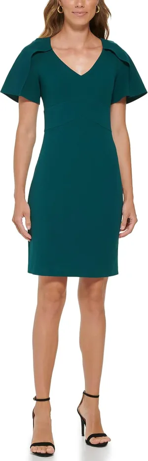 DKNY womens Cape Sleeve V-neck Midi Dress