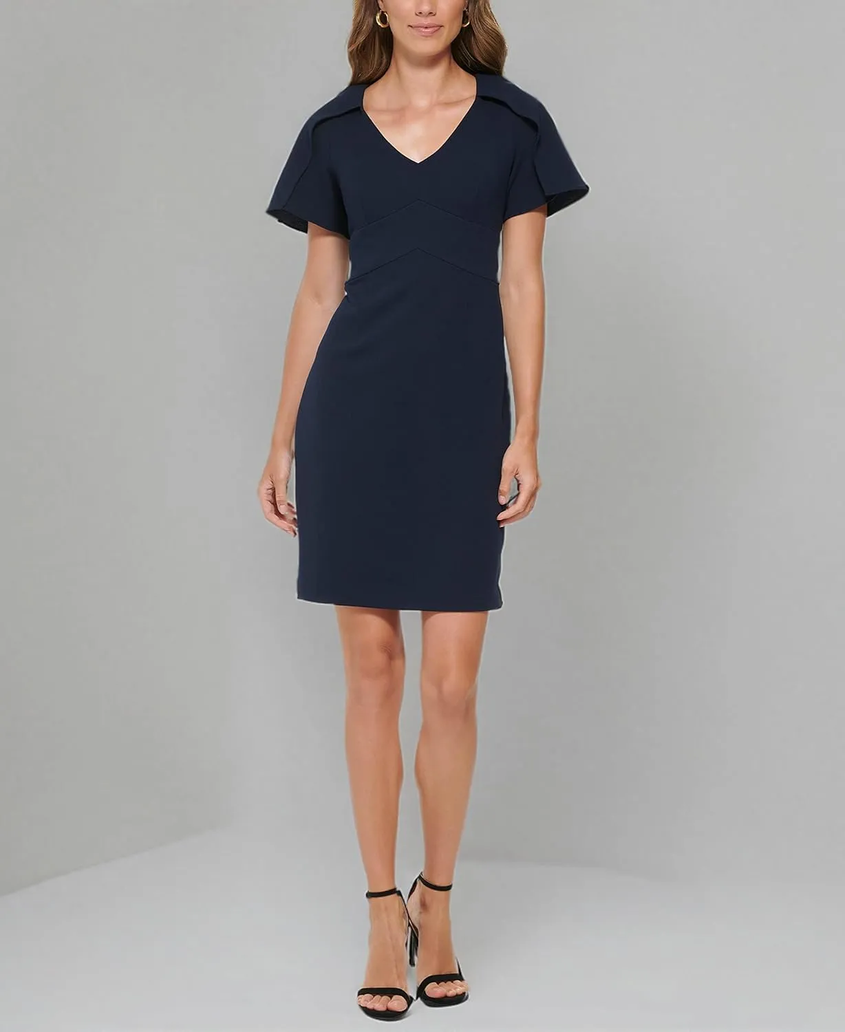 DKNY womens Cape Sleeve V-neck Midi Dress