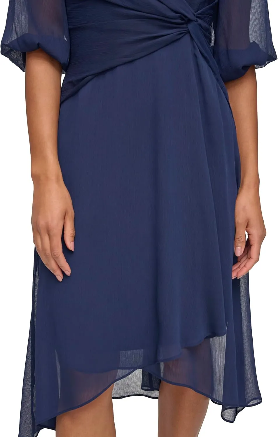 DKNY womens Chiffon 3/4 Sleeve Faux Wrap Dress