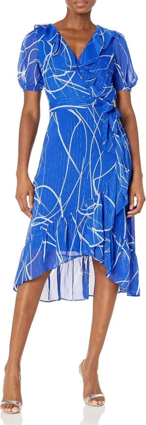 DKNY Womens Chiffon Metallic Wrap Dress