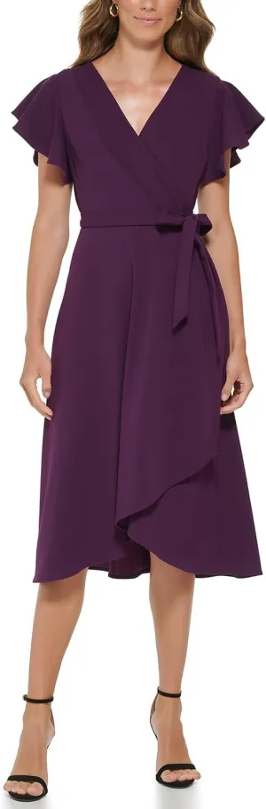 DKNY Womens Chiffon Metallic Wrap Dress