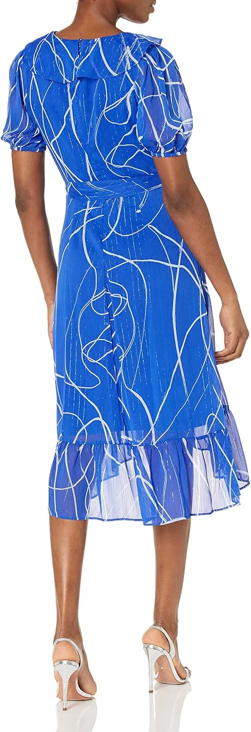 DKNY Womens Chiffon Metallic Wrap Dress
