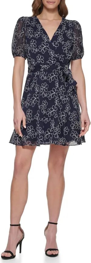 DKNY Womens Chiffon Metallic Wrap Dress
