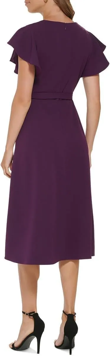 DKNY Womens Chiffon Metallic Wrap Dress