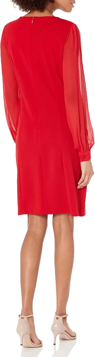 DKNY womens Chiffon Sleeve Sheath Dress With Keyhole