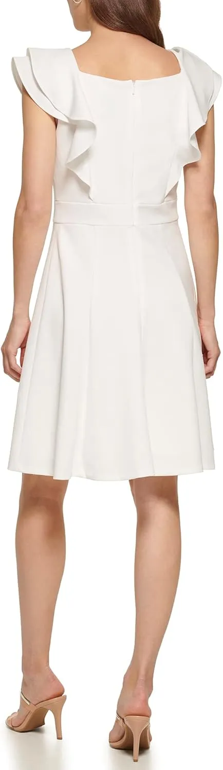 DKNY womens Double Ruffle Sleeve Fit and Flare Dress