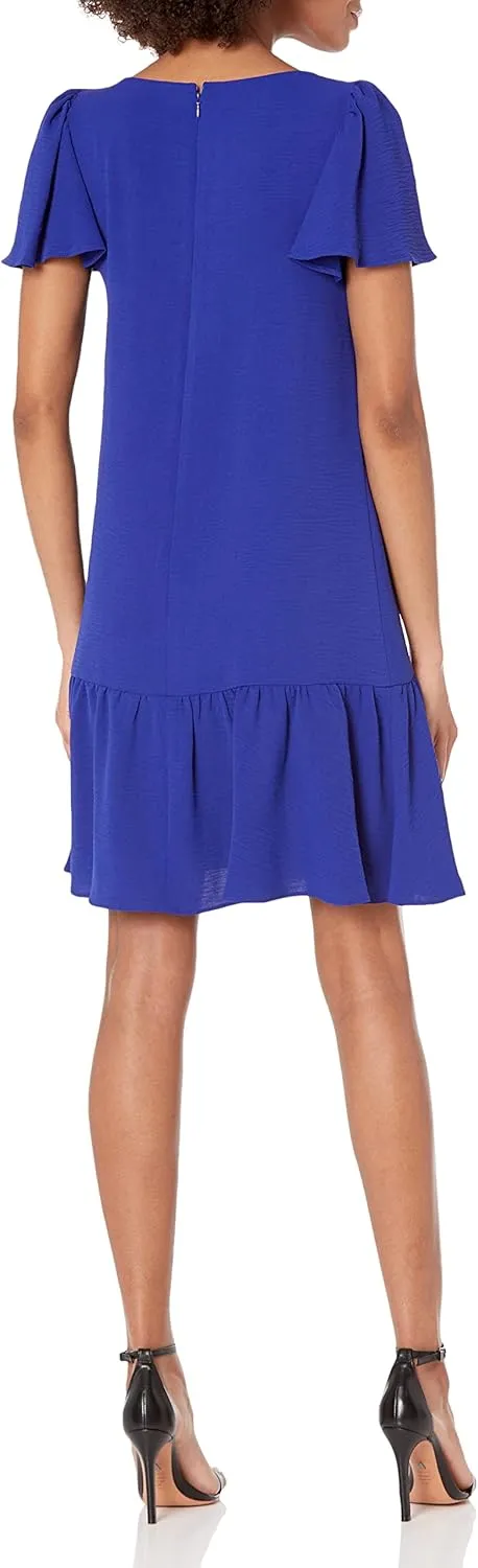 DKNY womens Flowy Short Sleeve Ruffle Hem Dress