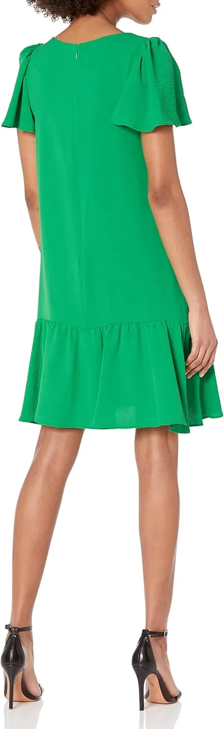 DKNY womens Flowy Short Sleeve Ruffle Hem Dress