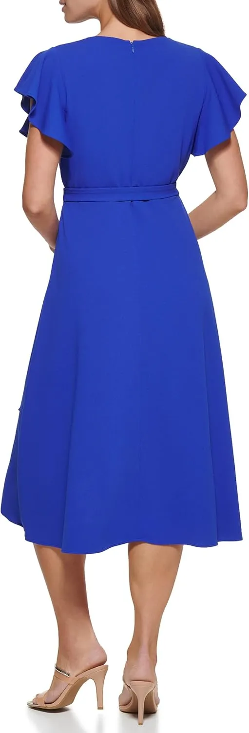 DKNY Women's Flutter Sleeve Faux Wrap Dress