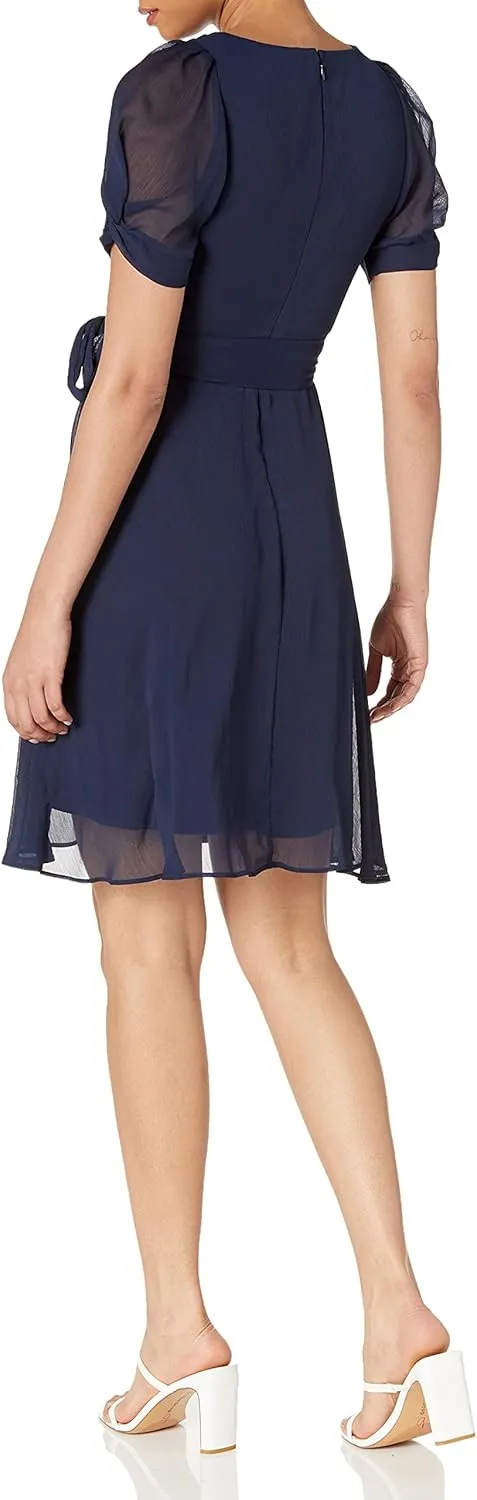 DKNY womens Knot Sleeve Fit and Flare Dress