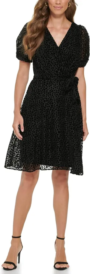 DKNY womens Knot Sleeve Fit and Flare Dress