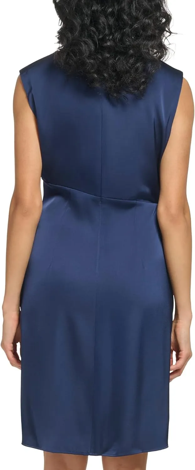 DKNY womens Midi V-neck Long Sleeve Dress With Flounce Detail