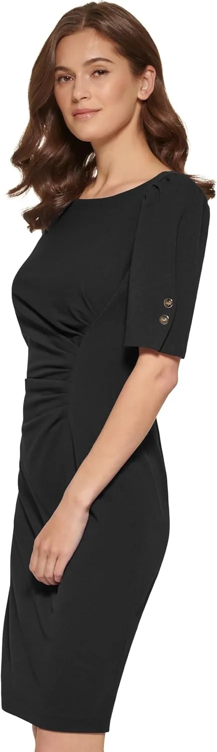 DKNY womens Open Sleeve Ruched Sheath Dress