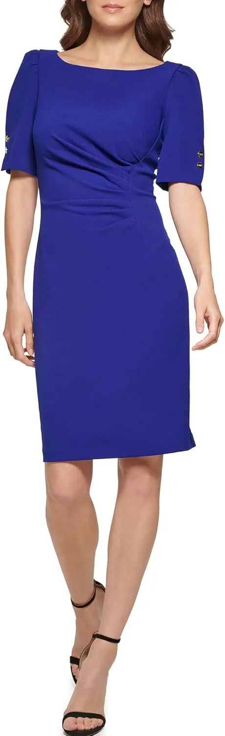 DKNY womens Open Sleeve Ruched Sheath Dress