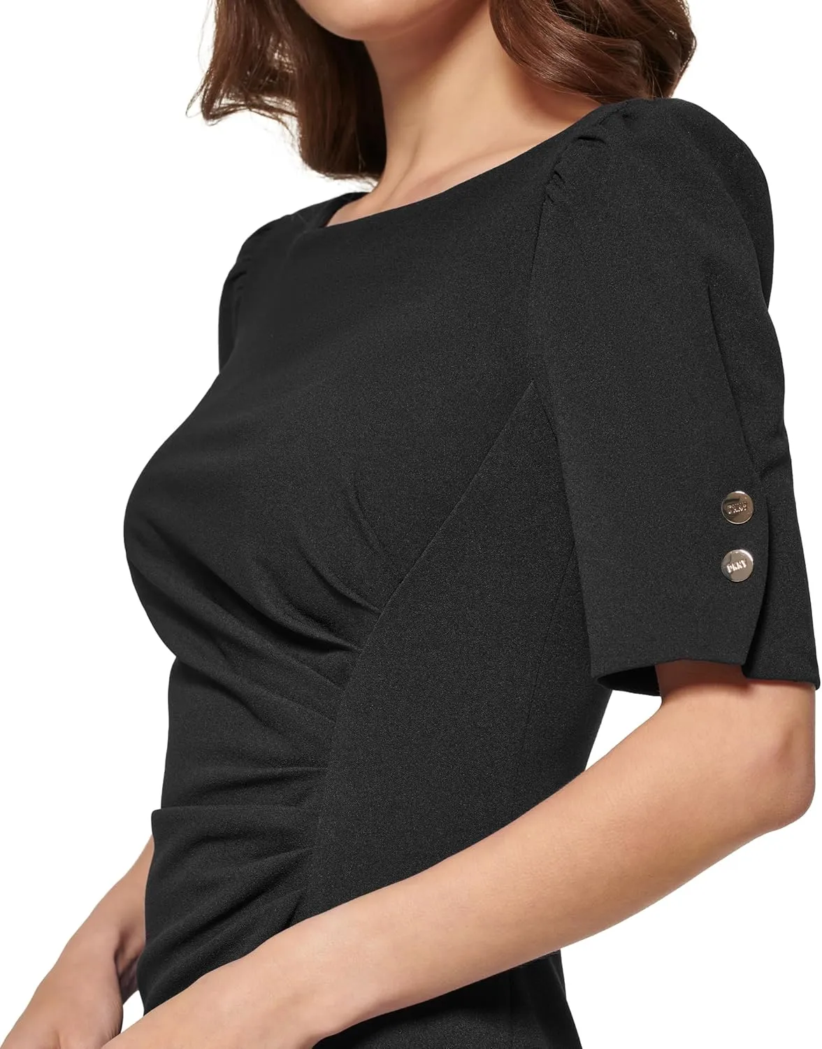 DKNY womens Open Sleeve Ruched Sheath Dress