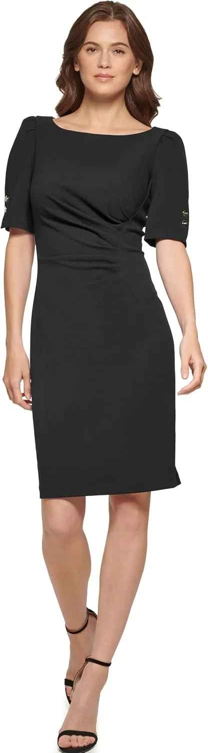 DKNY womens Open Sleeve Ruched Sheath Dress