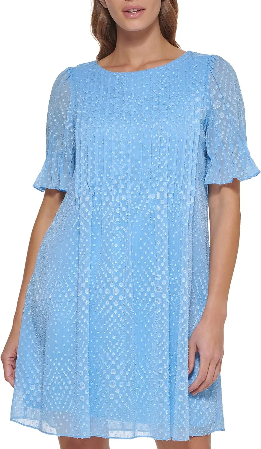 DKNY womens Pleated Front Cinch Sleeve Flowy Dress