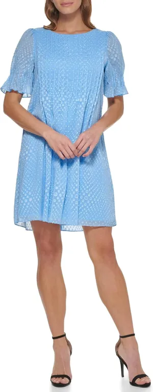 DKNY womens Pleated Front Cinch Sleeve Flowy Dress