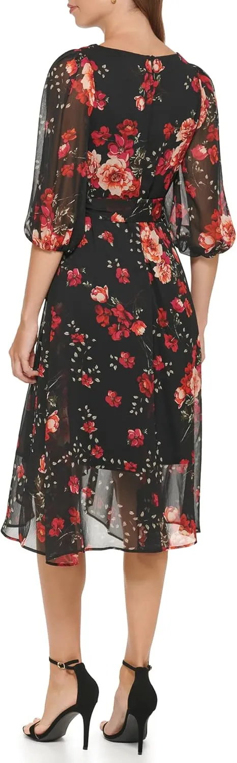 DKNY womens Print Faux Wrap Dress