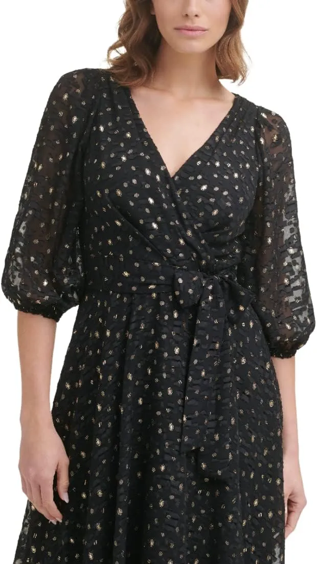 DKNY womens Print Faux Wrap Dress
