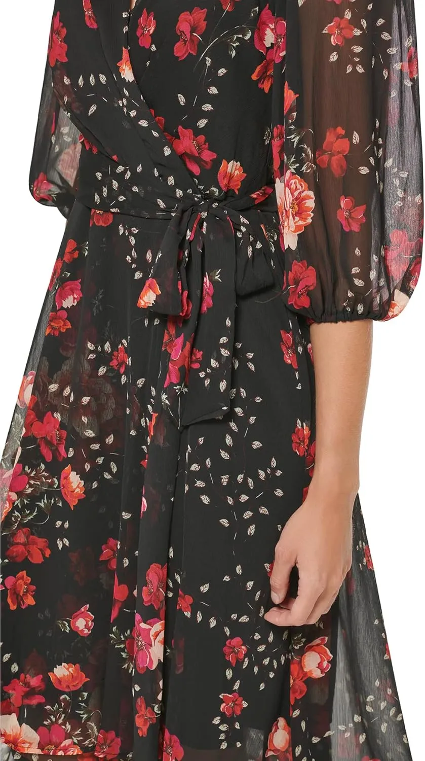DKNY womens Print Faux Wrap Dress