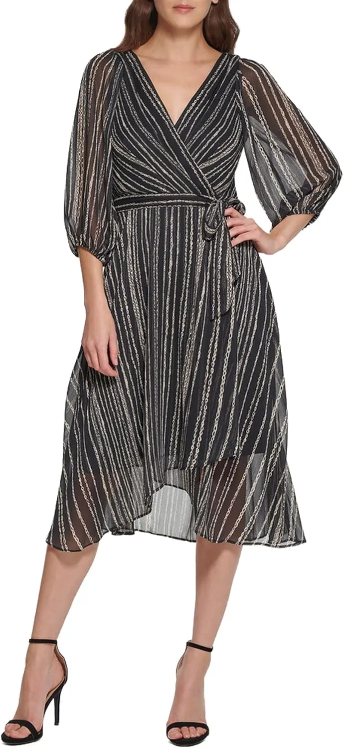 DKNY womens Print Faux Wrap Dress