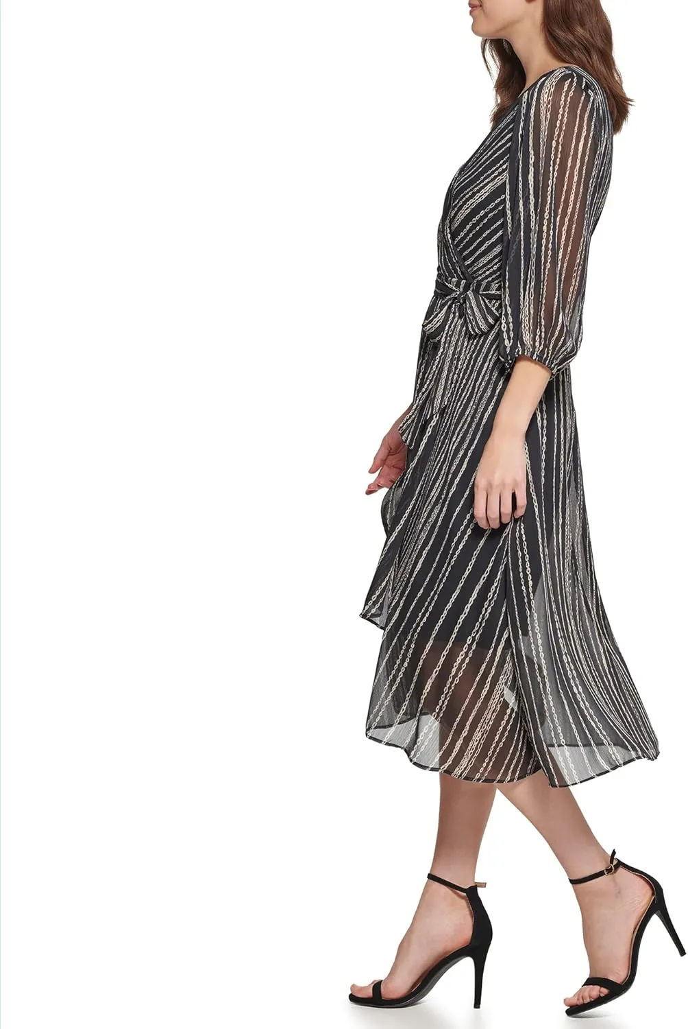 DKNY womens Print Faux Wrap Dress