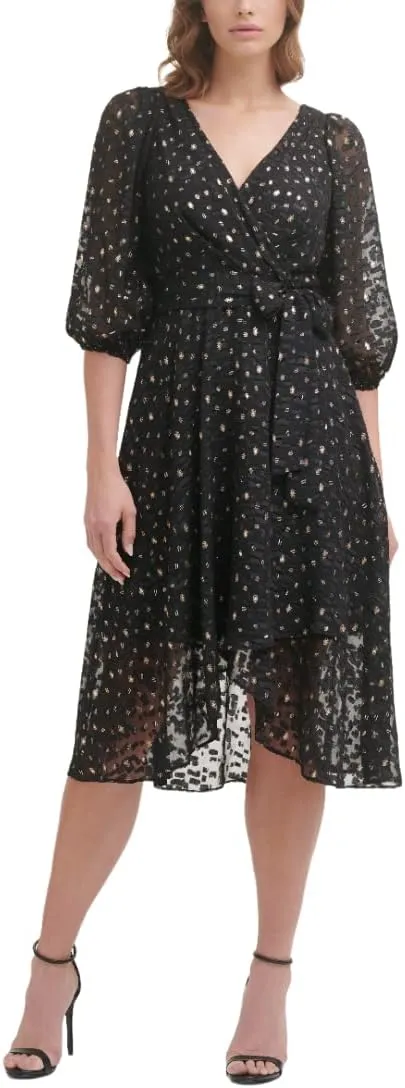 DKNY womens Print Faux Wrap Dress