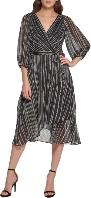 DKNY womens Print Faux Wrap Dress