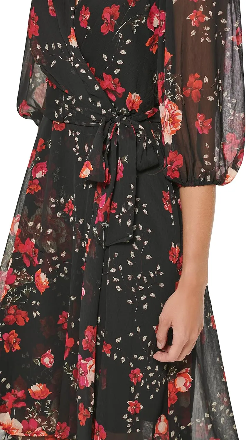 DKNY womens Print Faux Wrap Dress