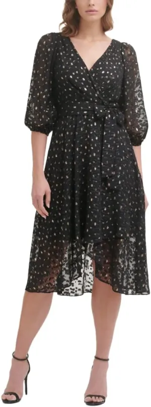 DKNY womens Print Faux Wrap Dress