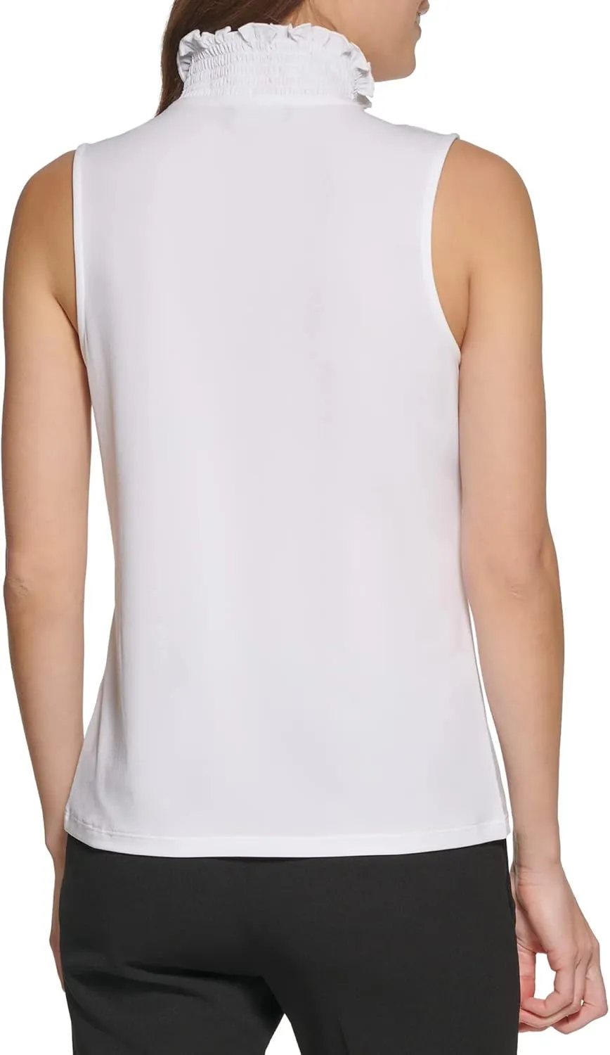 DKNY Women's Rib-Trim Satin Sleeveless Top