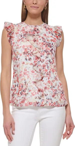 DKNY Women's Rib-Trim Satin Sleeveless Top