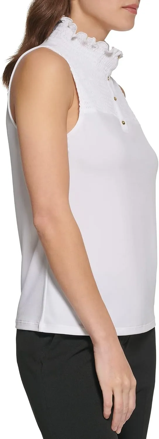 DKNY Women's Rib-Trim Satin Sleeveless Top