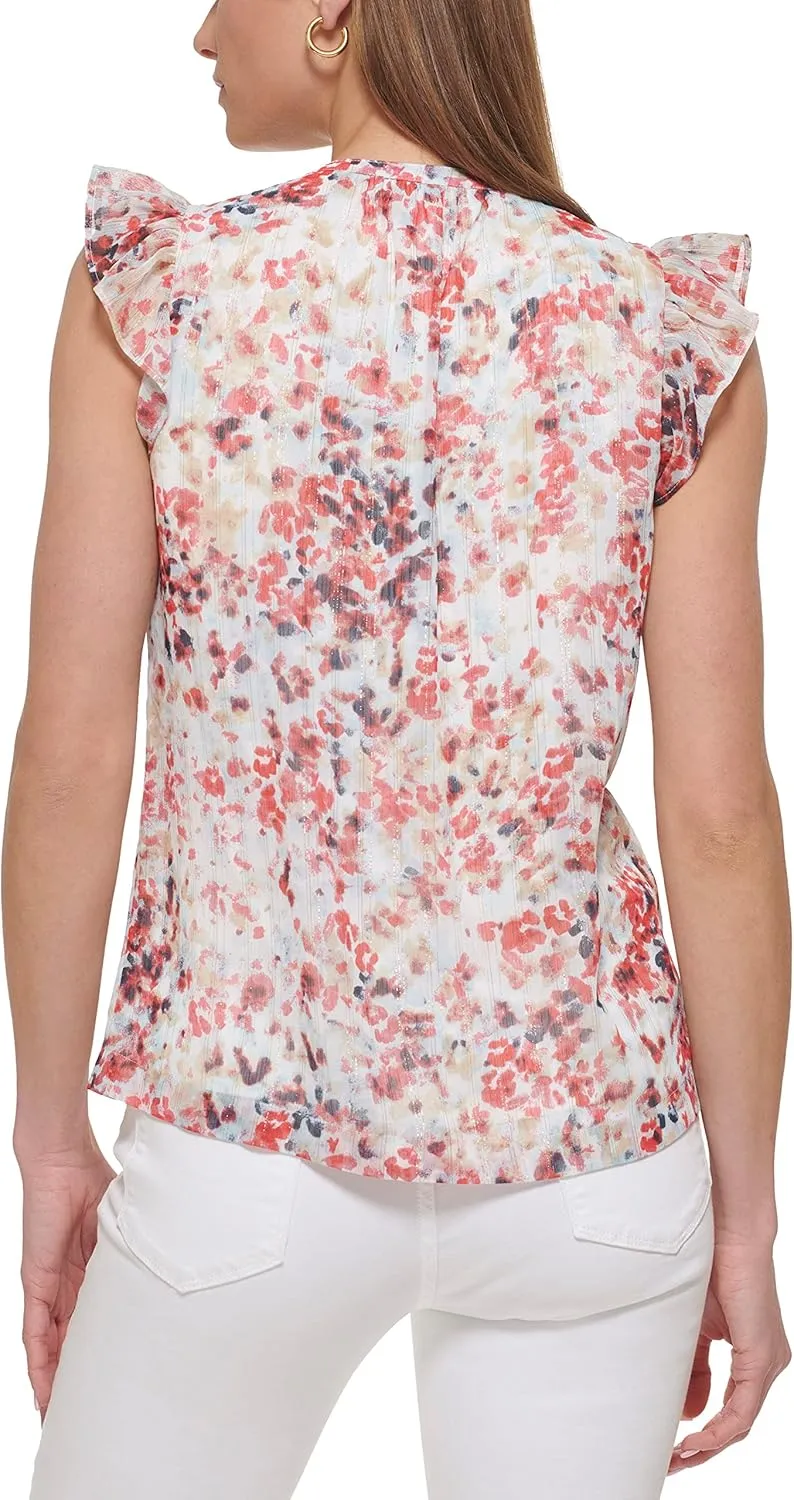 DKNY Women's Rib-Trim Satin Sleeveless Top