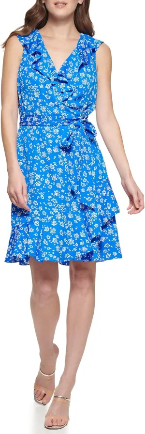 DKNY Women's Ruffle Faux Wrap Dress