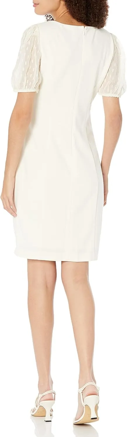 DKNY womens Scuba Crepe Lurex Chiffon Mixed Media Sheath Dress