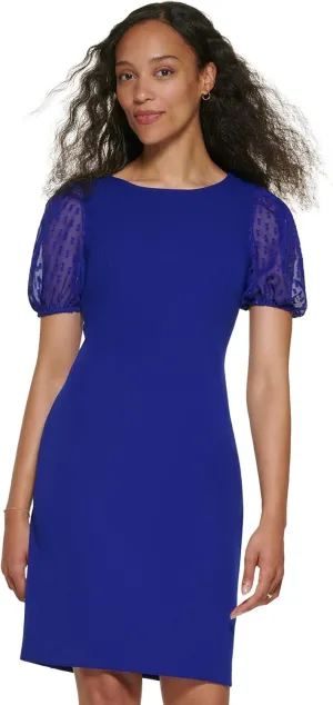 DKNY womens Scuba Crepe Lurex Chiffon Mixed Media Sheath Dress