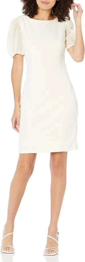 DKNY womens Scuba Crepe Lurex Chiffon Mixed Media Sheath Dress