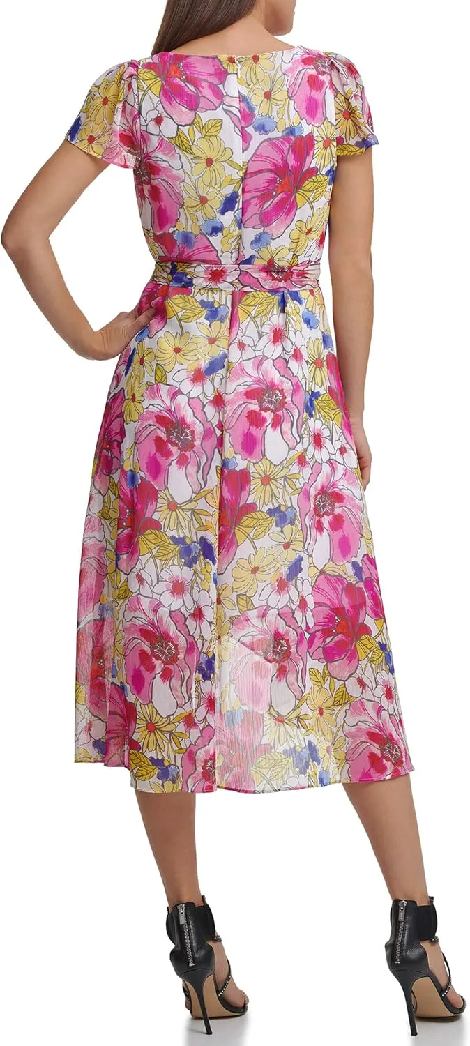 DKNY womens Short Sleeve Asymmetrical Faux Wrap Dress