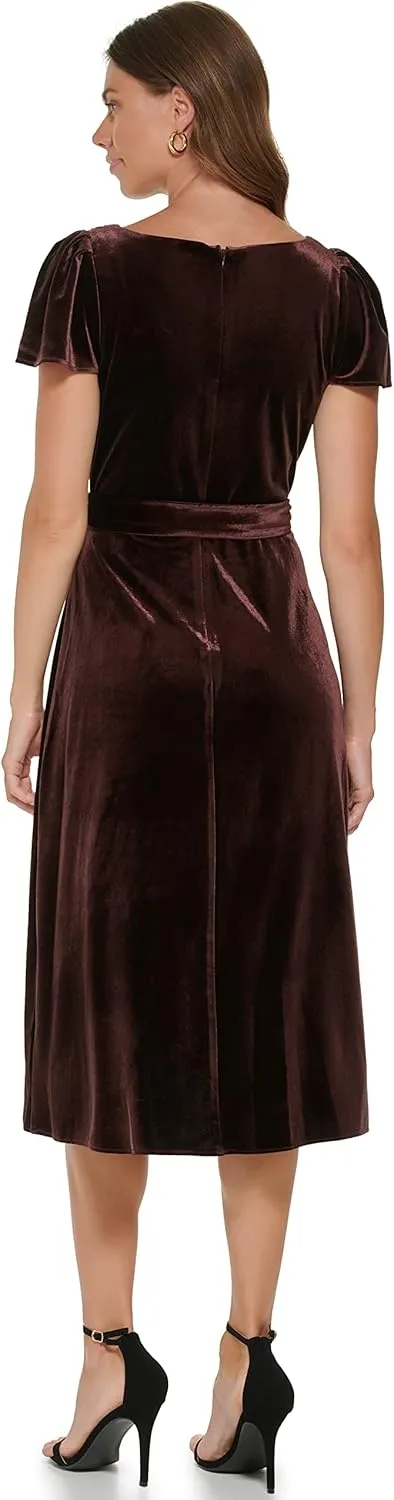DKNY Women's Short Sleeve Asymmetrical Hem Faux Wrap Dress