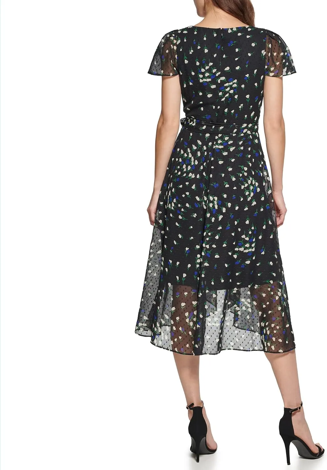 DKNY Women's Short Sleeve Asymmetrical Hem Faux Wrap Dress