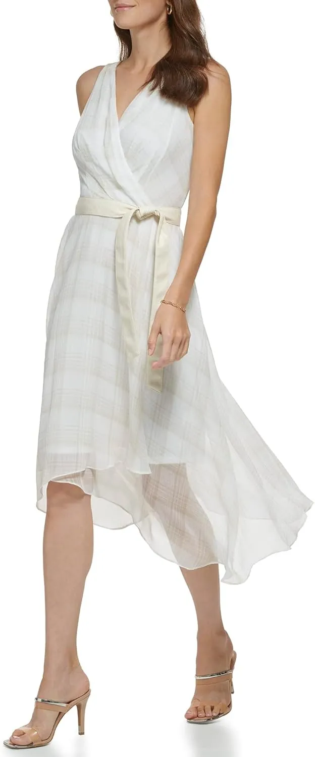 DKNY womens Sleeveless Faux Wrap Dress