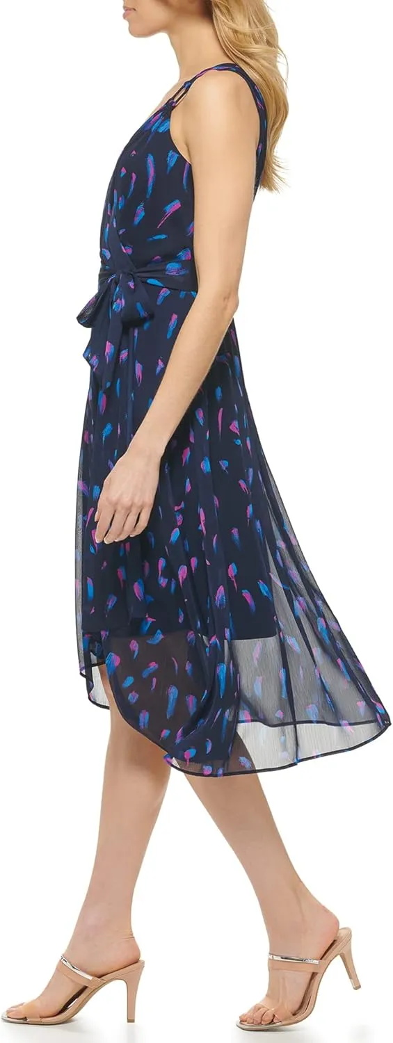 DKNY womens Sleeveless Faux Wrap Dress