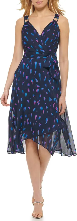 DKNY womens Sleeveless Faux Wrap Dress